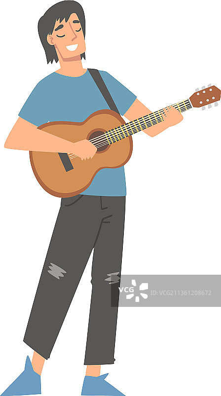 微笑的音乐家角色演奏音乐图片素材