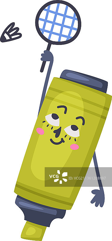 拟人化的有趣的绿色荧光笔办公用品图片素材