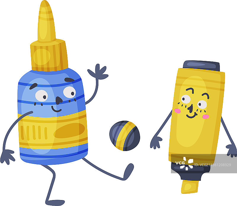 有趣的胶水和荧光笔办公用品图片素材