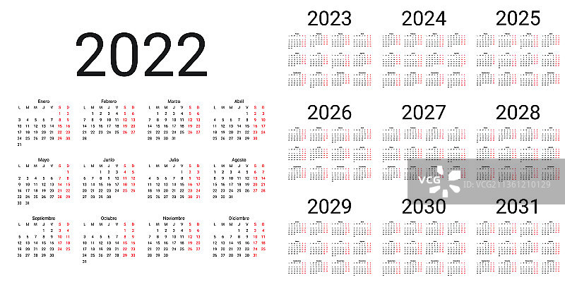 西班牙日历2022-2027图片素材