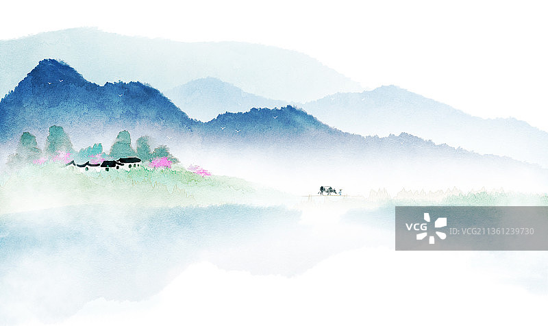 春天的中国乡村风景插画图片素材