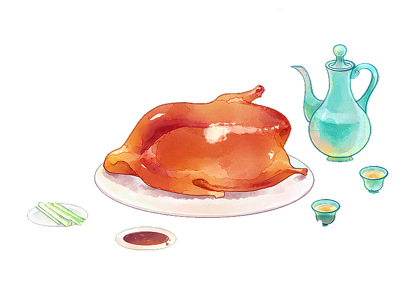 秋天节气丰收贴秋膘烤鸭国风美食图片素材