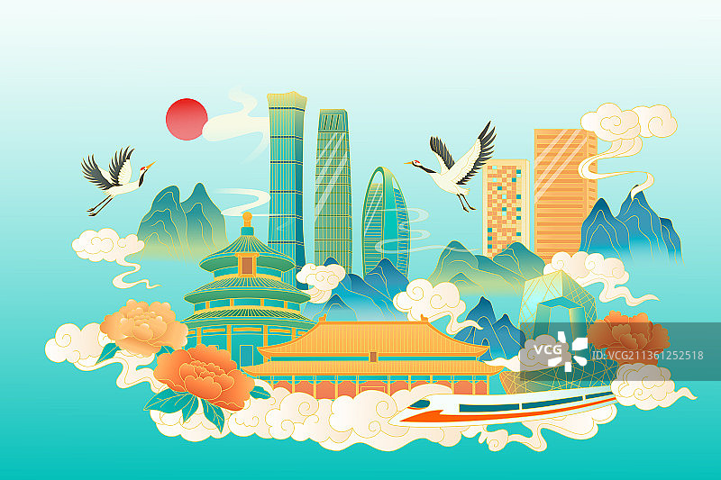 中国风北京城市插画图片素材