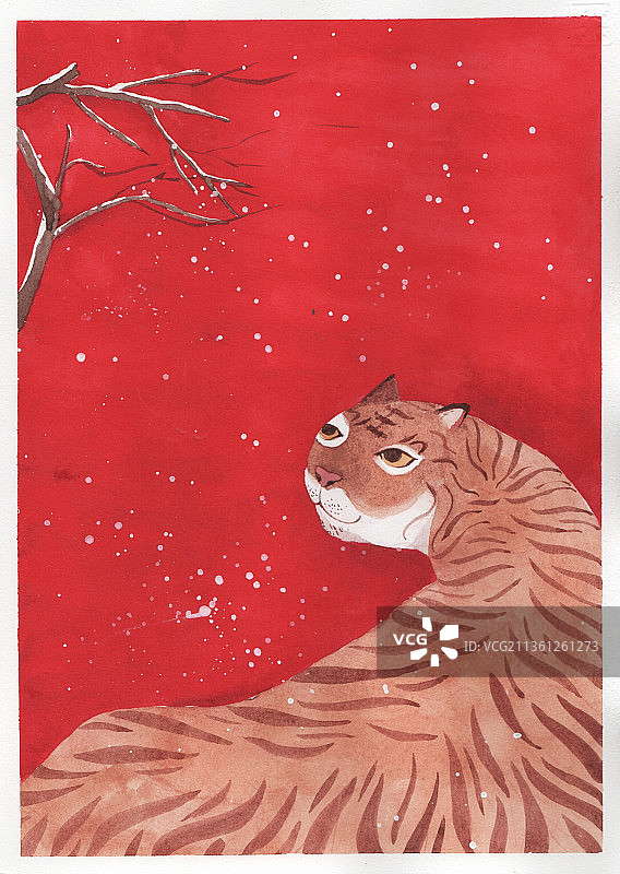 喜庆虎年水彩老虎图片素材