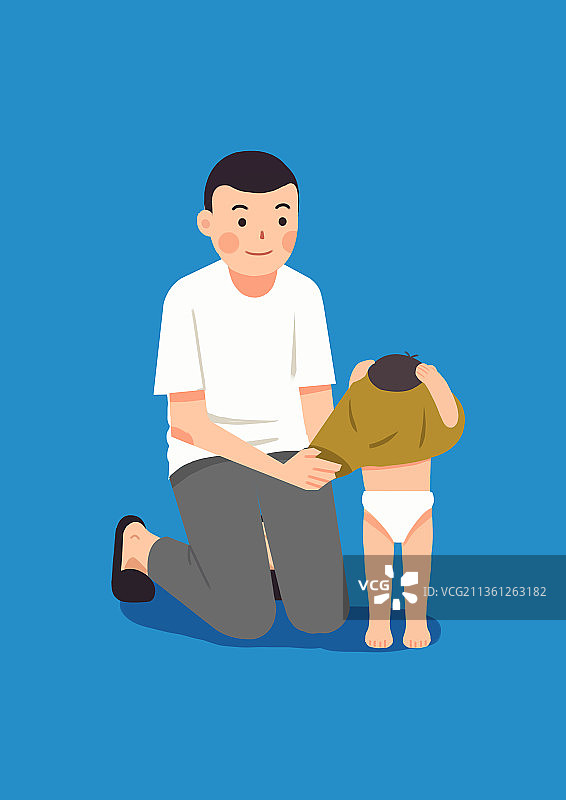 温馨家庭亲子互动父与子童年回忆小时候美好记忆亲情插画图片素材