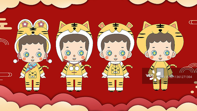 国风民族服饰虎年宝宝IP形象盲盒设计图片素材