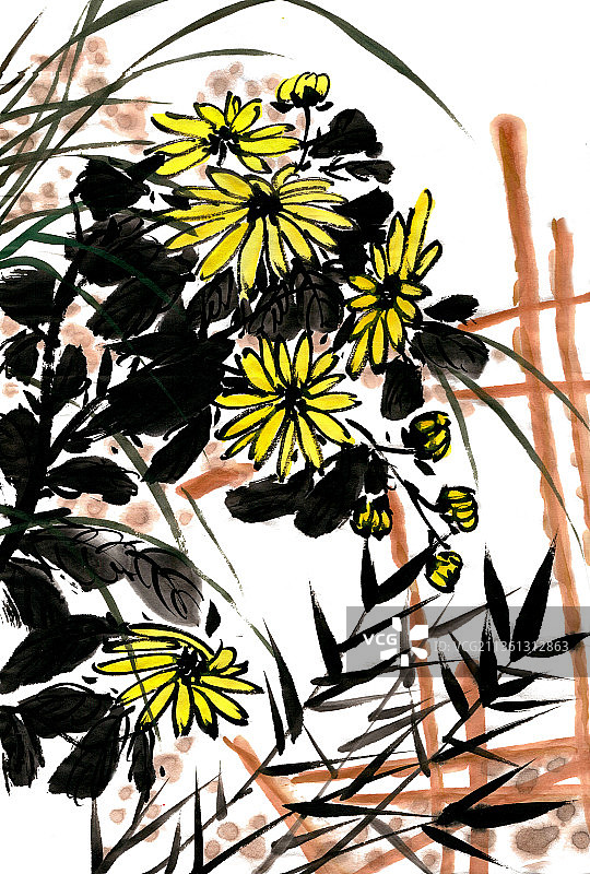 篱笆里的菊花图片素材