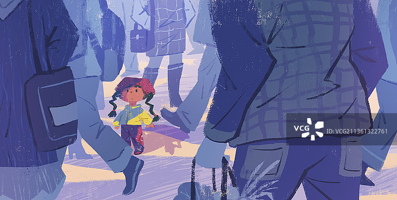 人群中迷路的小女孩图片素材