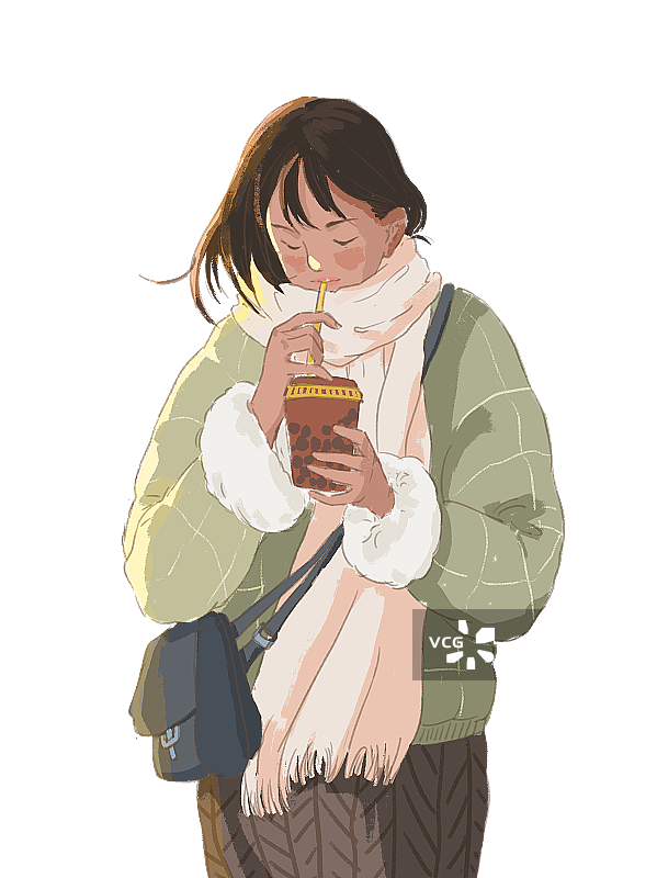 喝奶茶的女孩图片素材