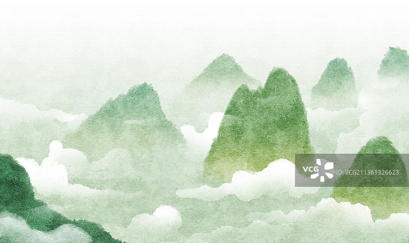 新中式水彩风景山峰插画图片素材