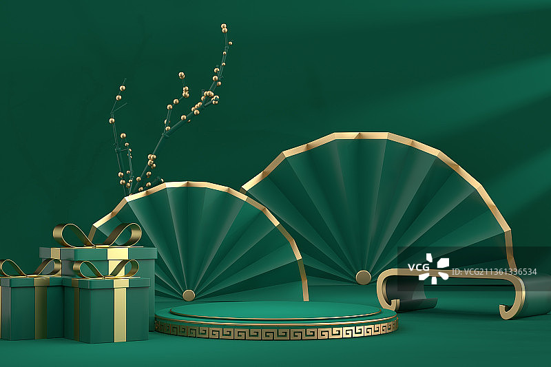 中国风题材的电商展台图片素材