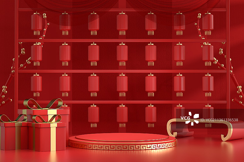 中国风题材的电商展台图片素材