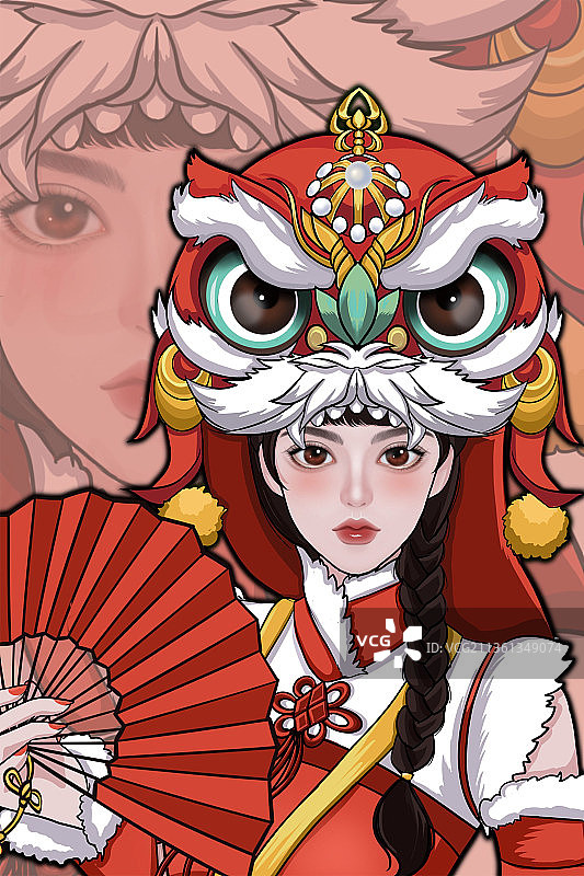 国潮插画醒狮图片素材