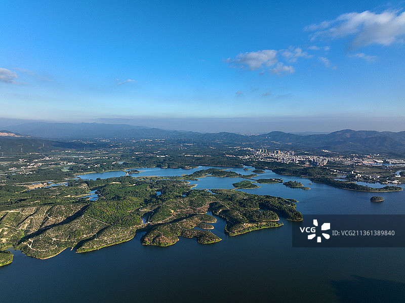 广东省惠州市博罗县罗浮山玉兰农场显岗水库航拍图片素材