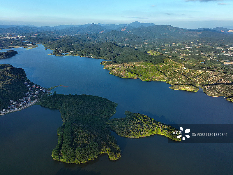 广东省惠州市博罗县罗浮山玉兰农场显岗水库航拍图片素材