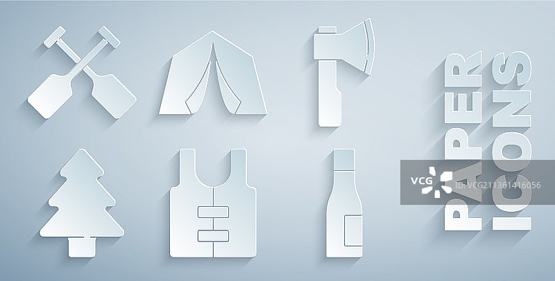 救生衣套装：木斧、森林、瓶子图片素材