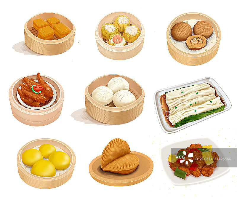 广式点心美食插画图片素材