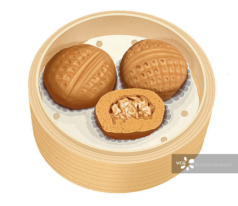 广式点心核桃包美食插画图片素材