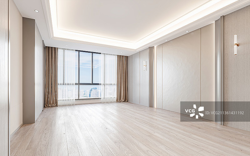 现代简约风格温馨主卧大床房空房间图片素材