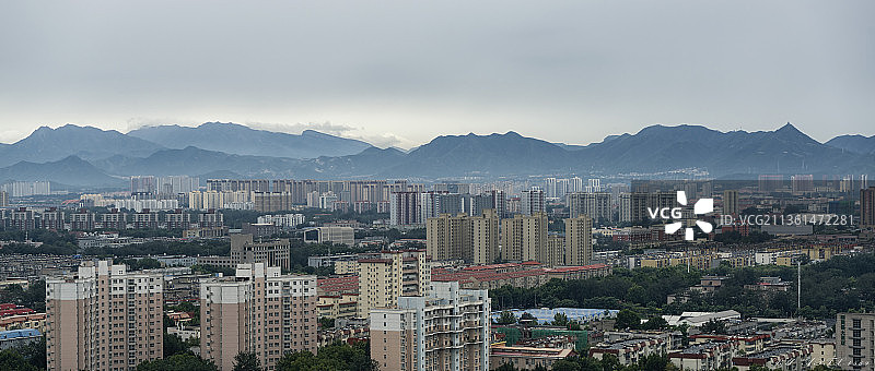 中国风绘画，城市建筑高角度景观图片素材