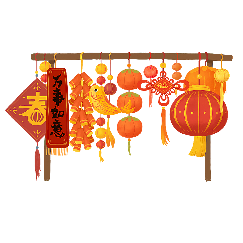 春节插画元素年货摊灯笼1图片素材