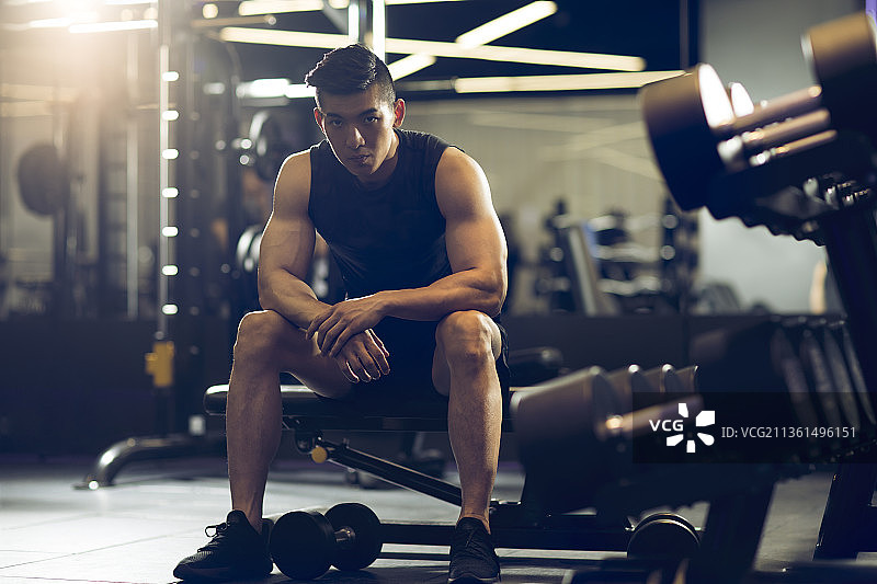年轻男士在健身房健身图片素材