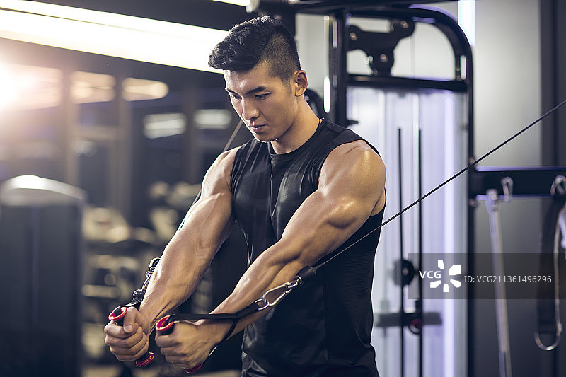 年轻男士在健身房健身图片素材