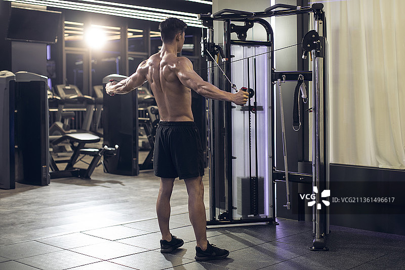 年轻男士在健身房健身图片素材