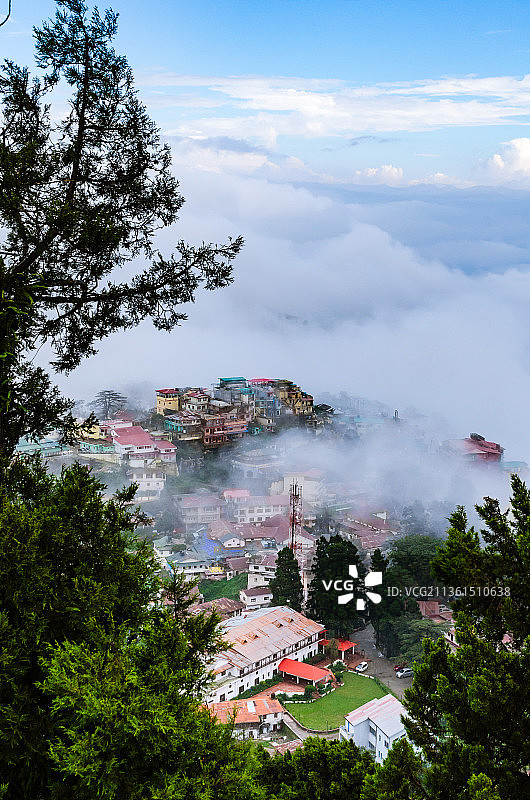 城市中建筑物与天空的高角度景观图片素材