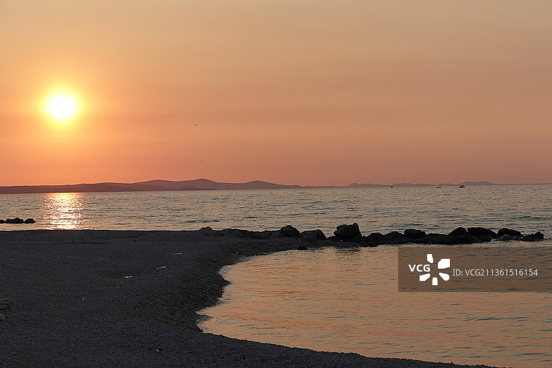 克罗地亚扎达尔的壮丽日落海景图片素材