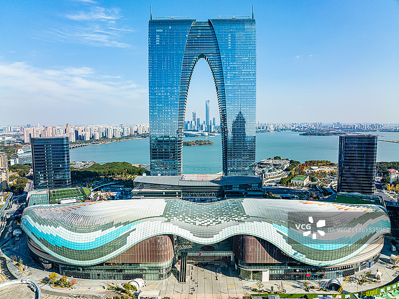 江苏苏州工业园区东方之门航拍图片素材