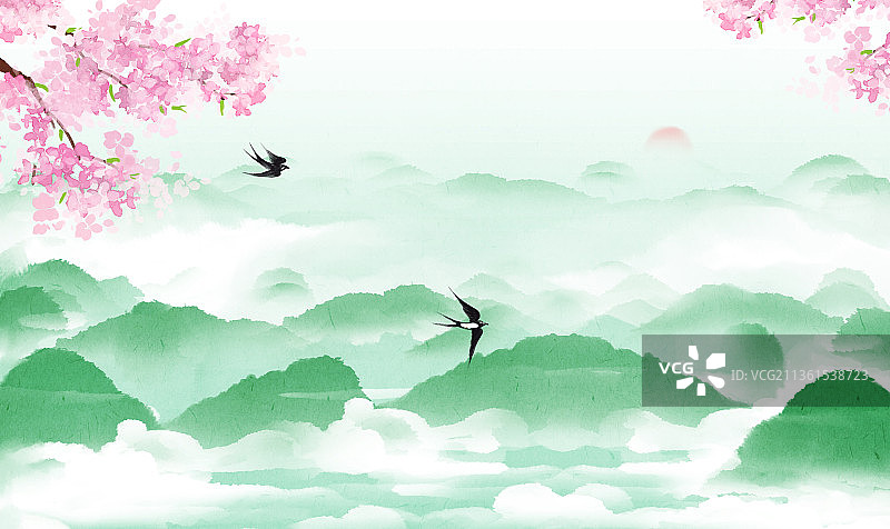 春天风景插画图片素材