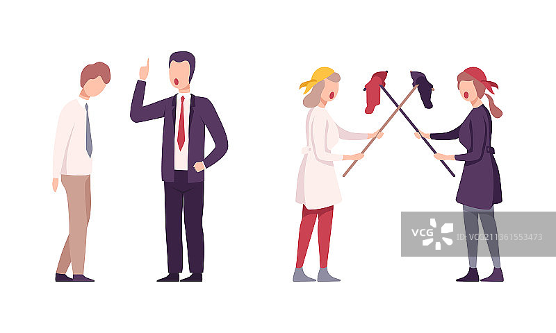 愤怒的男人和女人领导对员工大喊大叫图片素材