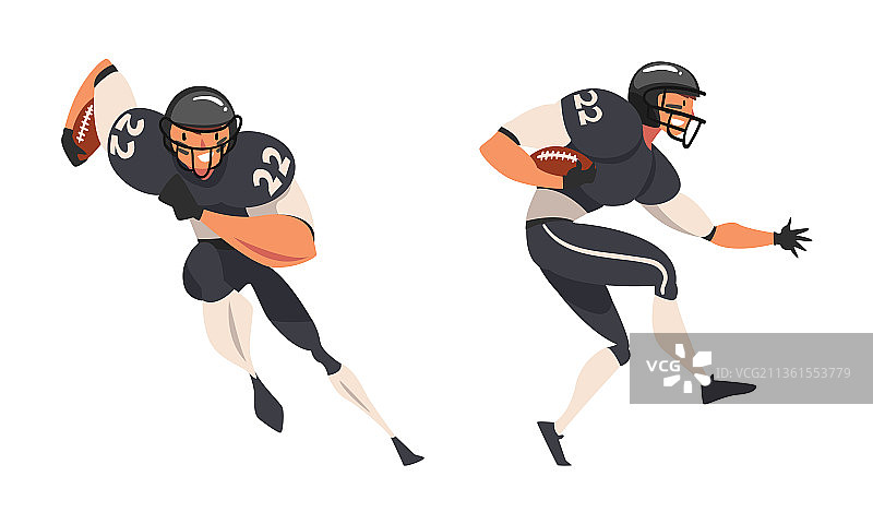 身穿制服的橄榄球运动员持球奔跑图片素材