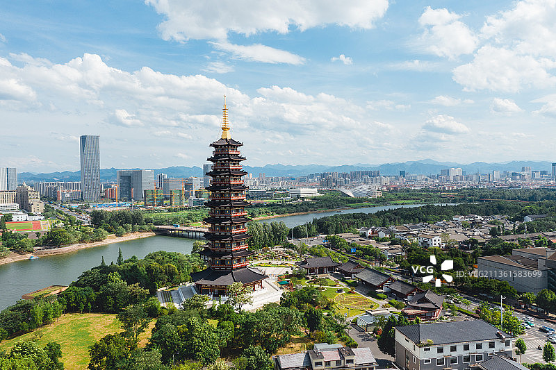 万佛塔公园蓝天白云航拍多湖方向图片素材