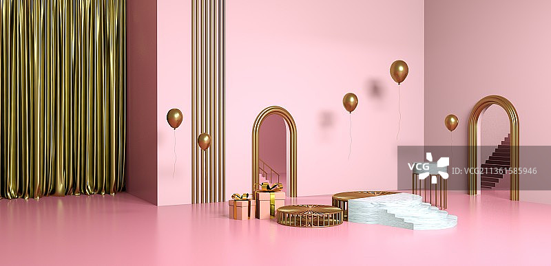 粉色浪漫三维场景图片素材