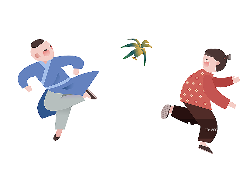 两个小孩踢毽子图片素材