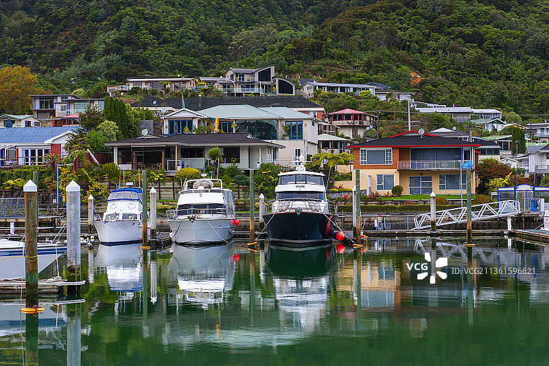 新西兰，南岛，皮克顿，游艇港秋景。图片素材