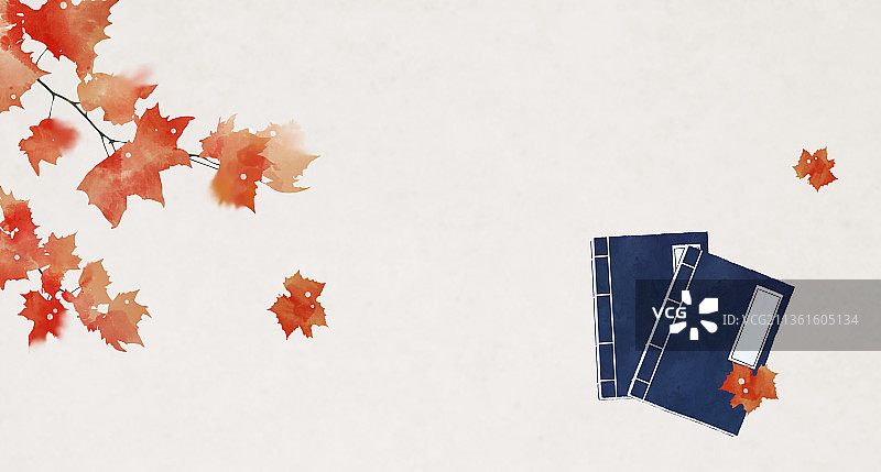 秋天红色枫叶书籍插画背景图片素材