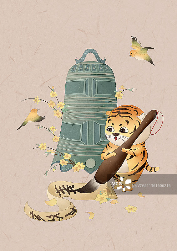 中国风虎年生肖成语插画虎肥钟瘦图片素材