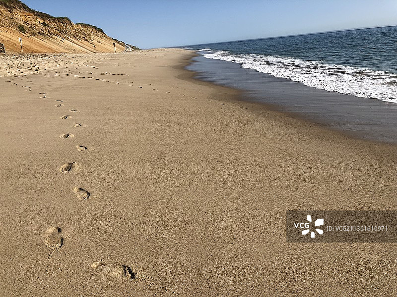 沙滩上的印记，马可尼海滩，美国图片素材