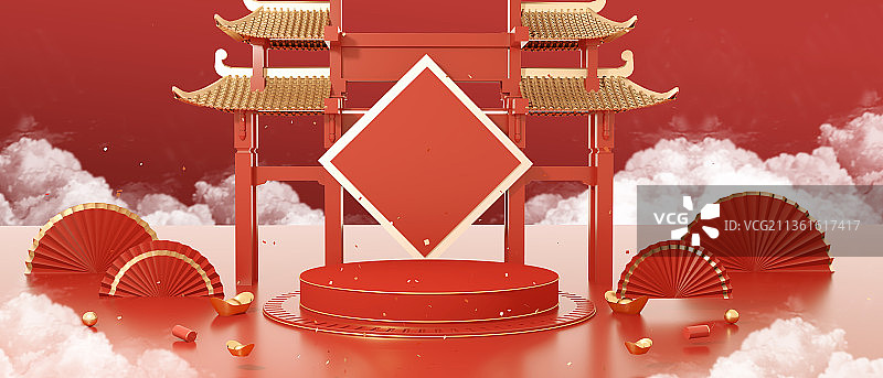 红色中国风场景图片素材