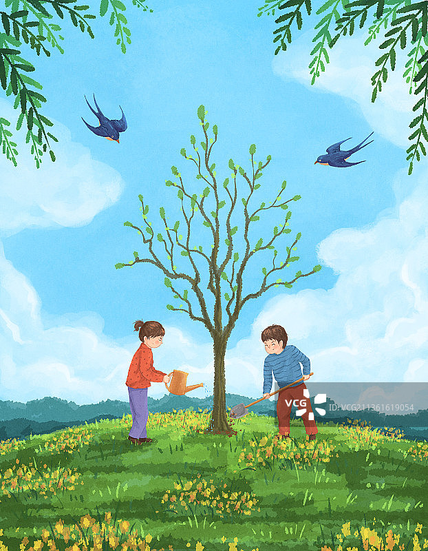 小清新植树节插画竖版7图片素材