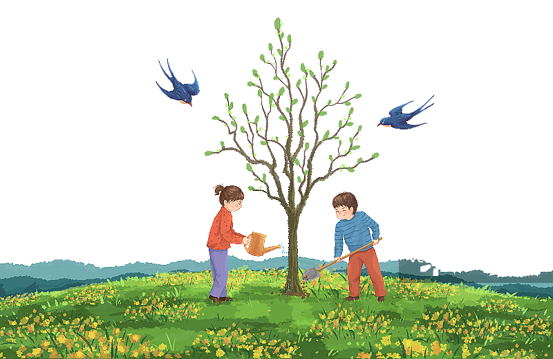 小学生植树节插画元素4图片素材