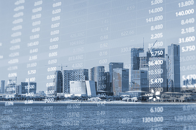 深圳现代商务建筑和金融股市证券走势概念图片素材