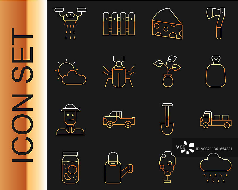 下雨天皮卡车麻袋云朵线条图片素材