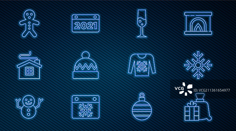 圣诞老人、礼物袋和雪花玻璃杯图片素材