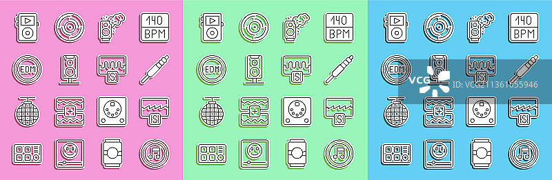 线性音符组合：波形均衡器和音频图片素材