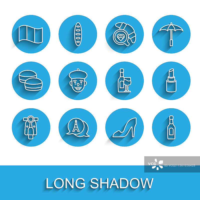 法国风情线条素材：滑板车、埃菲尔铁塔、旗帜和女人图片素材