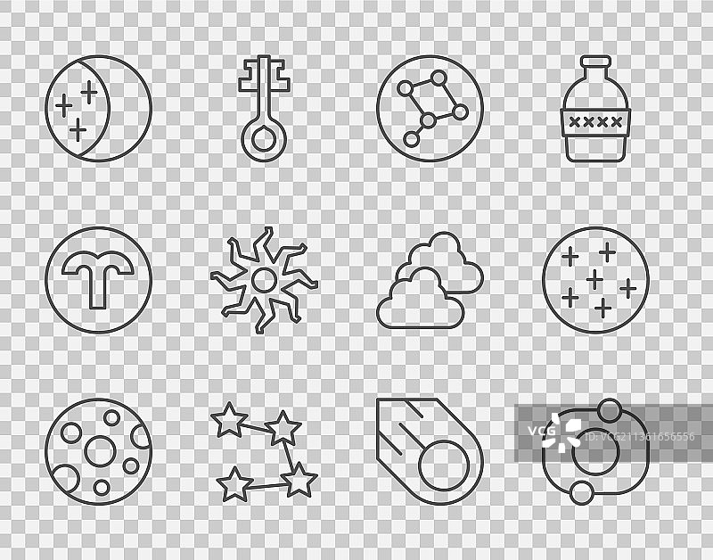 满月、太阳系和大熊星座线条图片素材